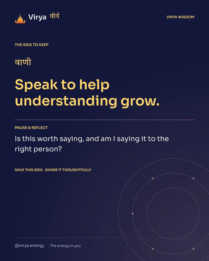 Indigo Virya closing card. Speak to help understanding grow. Reflection question: Is this worth saying, and am I saying it to the right person?