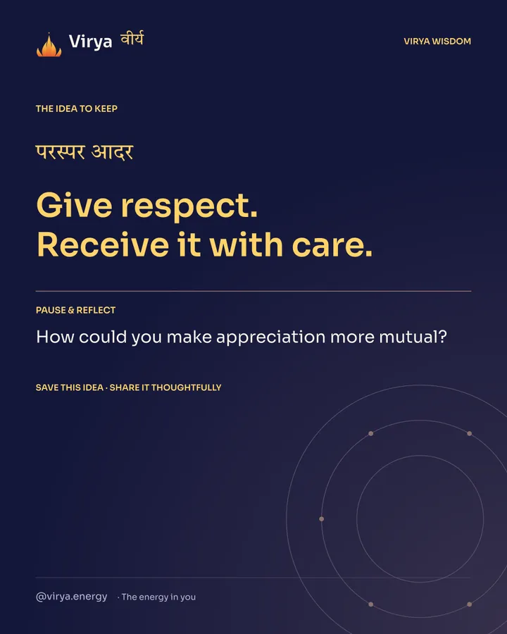 Indigo Virya closing card. Give respect. Receive it with care. Reflection question: How could you make appreciation more mutual?