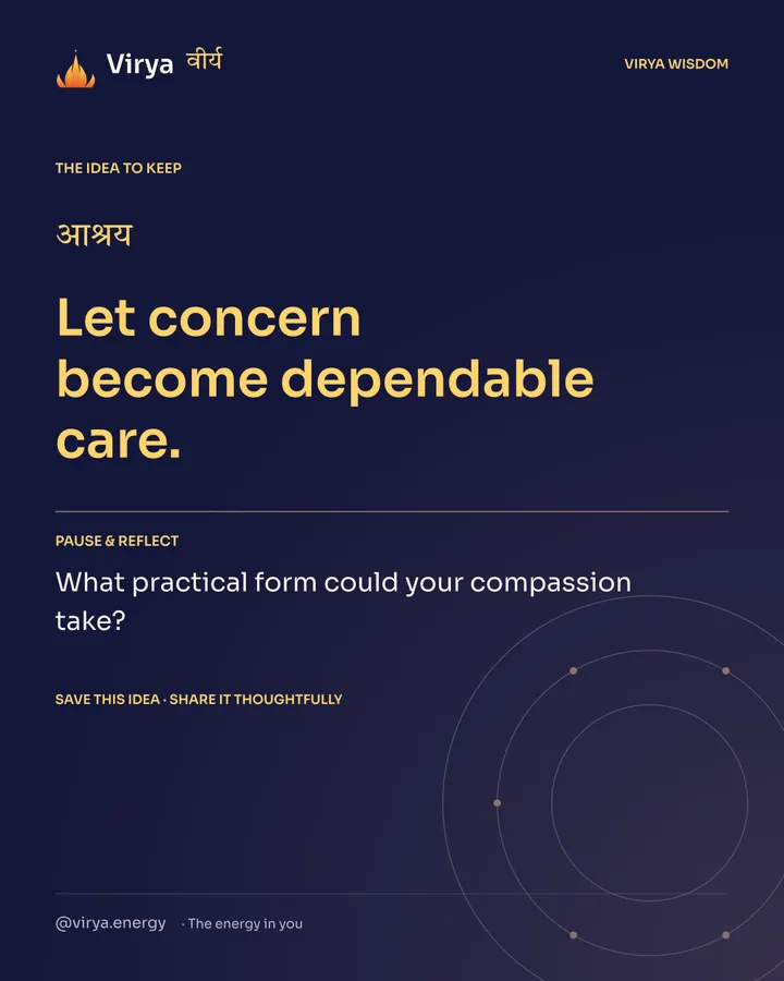Indigo Virya closing card. Let concern become dependable care. Reflection question: What practical form could your compassion take?