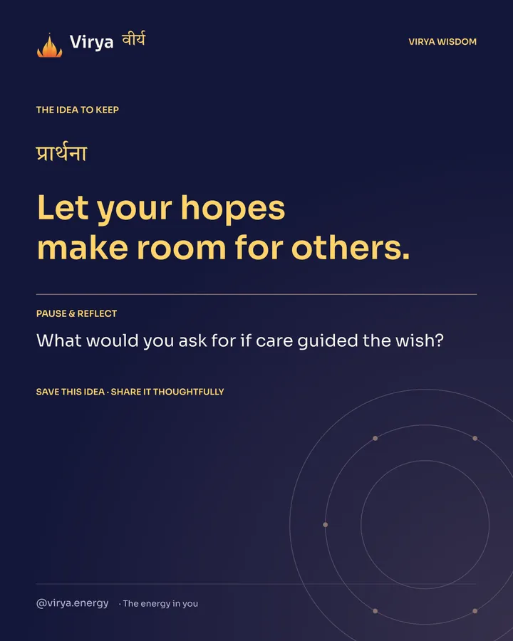 Indigo Virya closing card. Let your hopes make room for others. Reflection question: What would you ask for if care guided the wish?