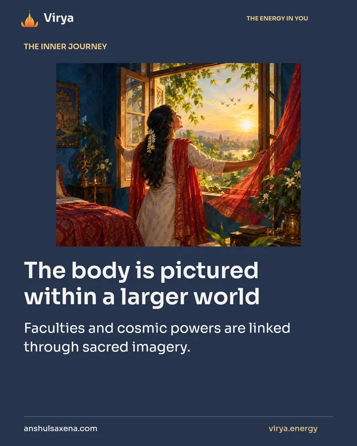 The body is pictured within a larger world, card 1 of 7