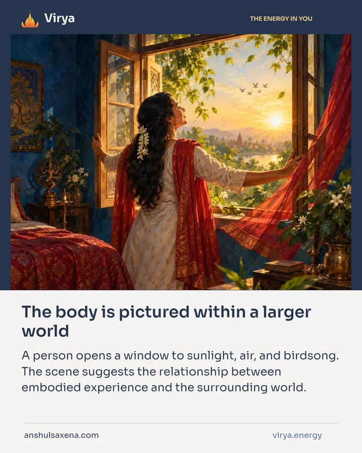 The body is pictured within a larger world, card 4 of 7