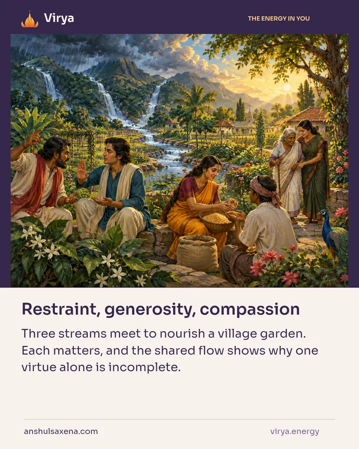 Restraint, generosity, compassion, card 4 of 7