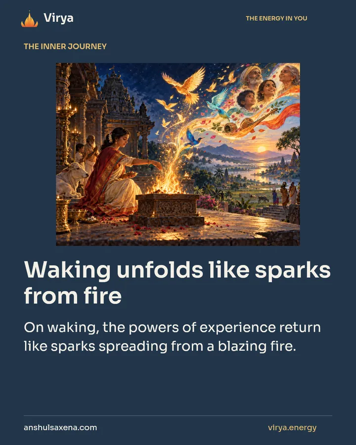 Waking unfolds like sparks from fire, card 1 of 7