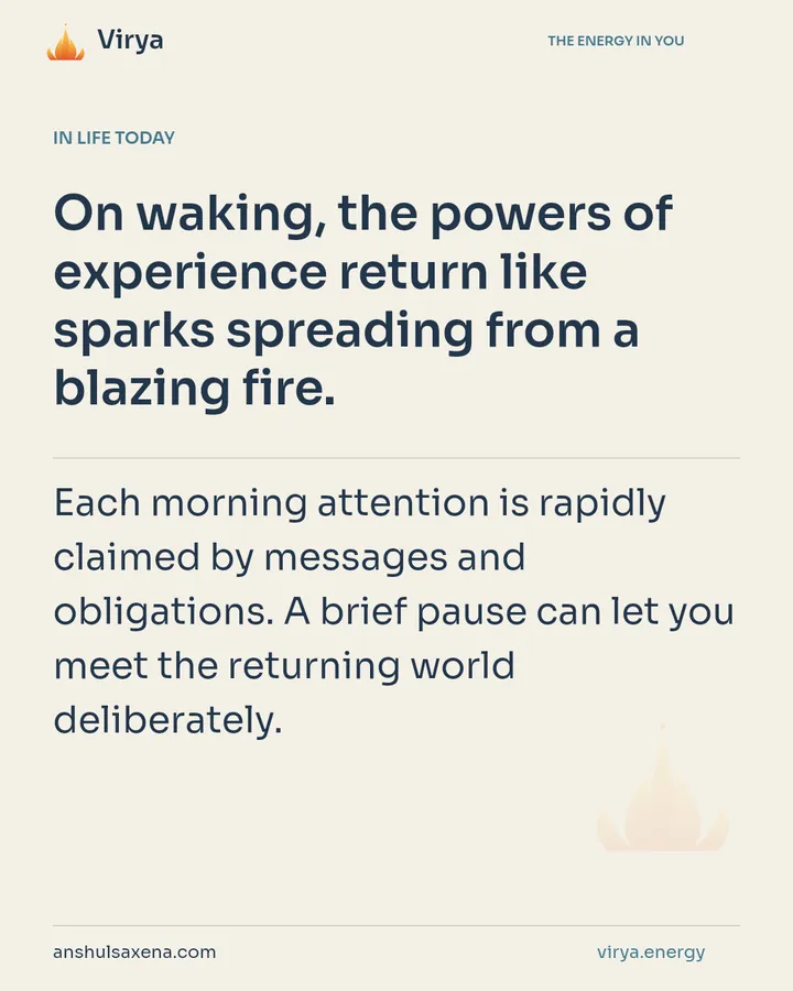Waking unfolds like sparks from fire, card 5 of 7