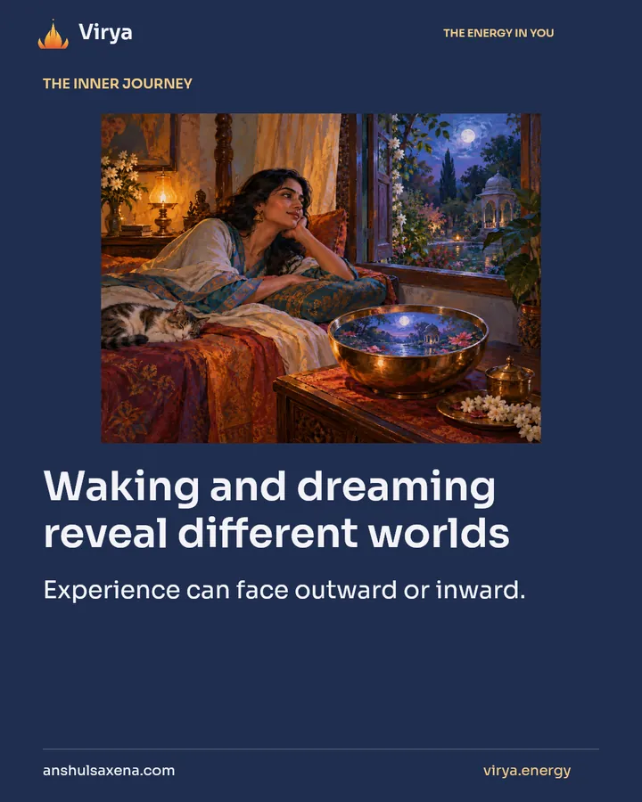 Waking and dreaming reveal different worlds, card 1 of 7