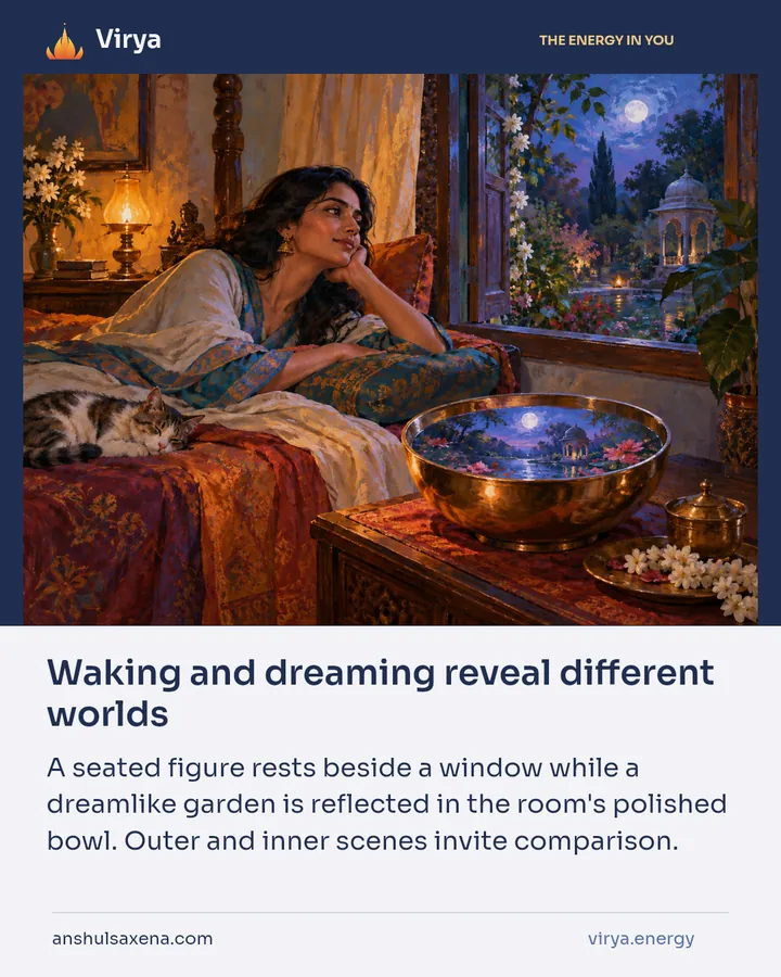 Waking and dreaming reveal different worlds, card 4 of 7