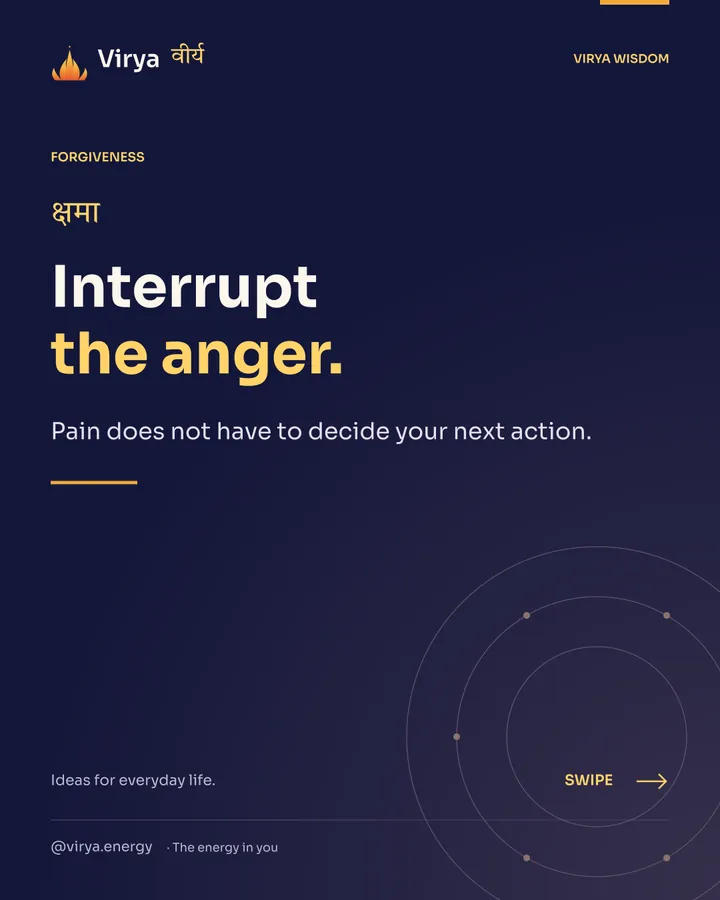 Indigo and gold Virya cover with the full lotus mark. Interrupt the anger. Pain does not have to decide your next action.