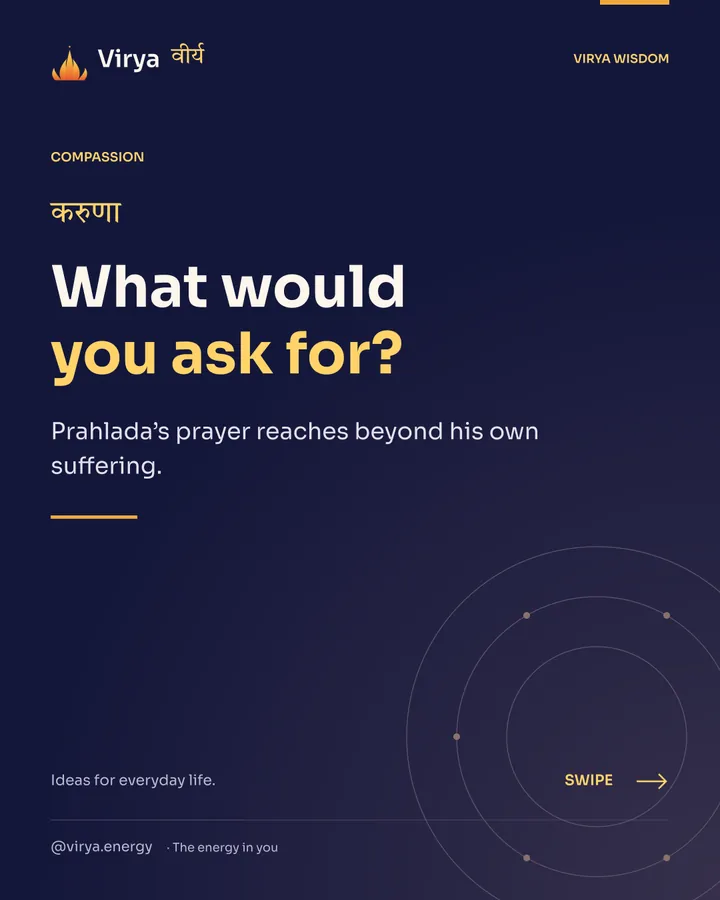 Indigo and gold Virya cover with the full lotus mark. What would you ask for? Prahlada’s prayer reaches beyond his own suffering.