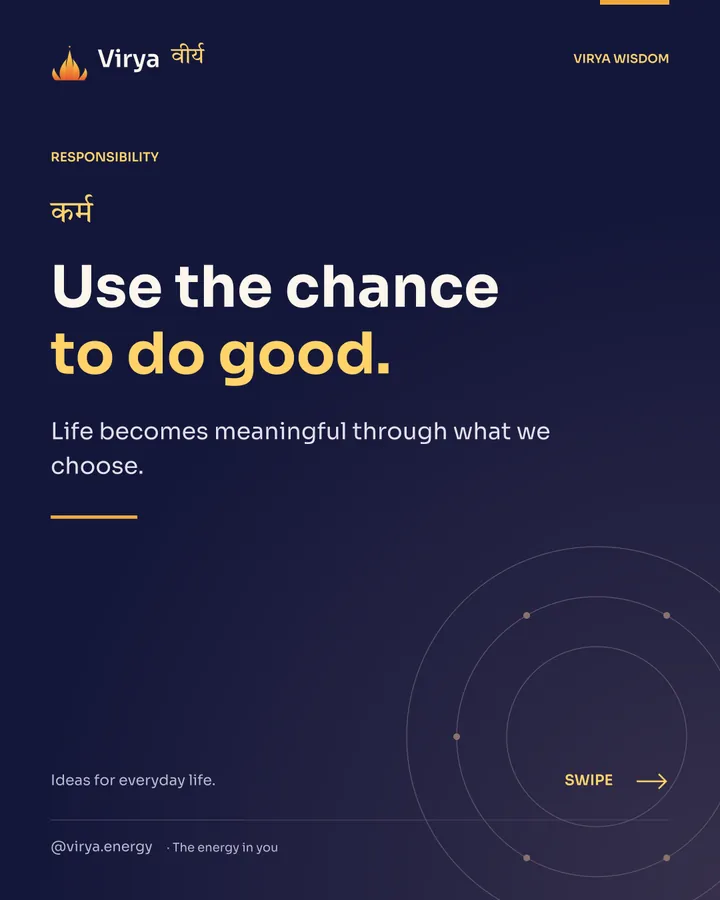 Indigo and gold Virya cover with the full lotus mark. Use the chance to do good. Life becomes meaningful through what we choose.