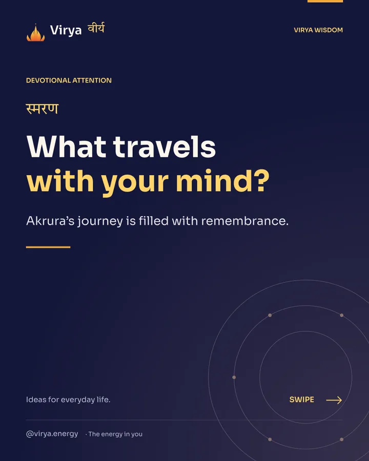 Indigo and gold Virya cover with the full lotus mark. What travels with your mind? Akrura’s journey is filled with remembrance.