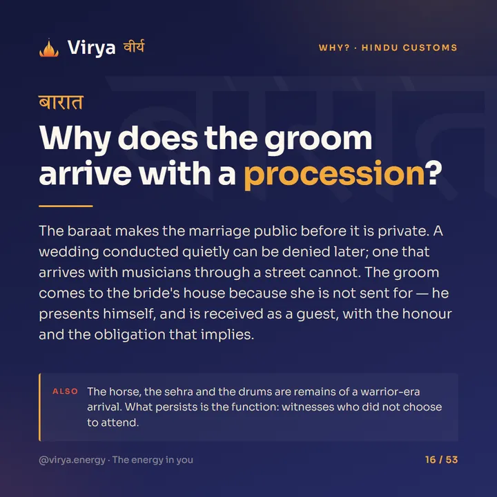 Why does the groom arrive with a procession?