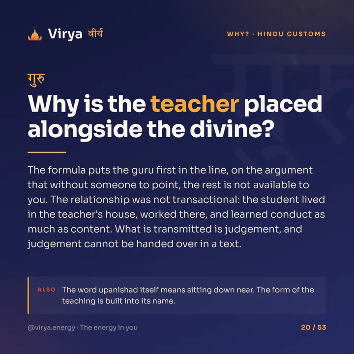Why is the teacher placed alongside the divine?