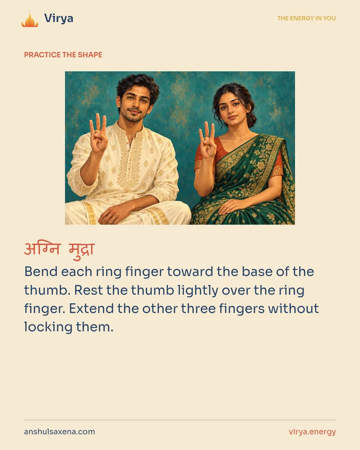 HOW TO PRACTICE. Bend each ring finger toward the base of the thumb. Rest the thumb lightly over the ring finger. Extend the other three fingers without locking them.