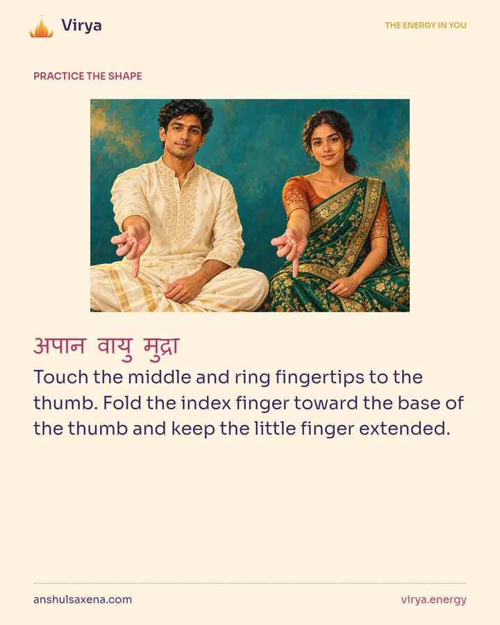 HOW TO PRACTICE. Touch the middle and ring fingertips to the thumb. Fold the index finger toward the base of the thumb and keep the little finger extended.