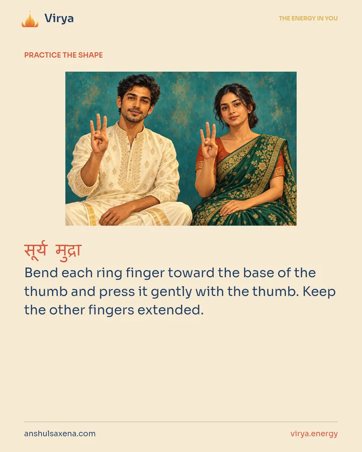 HOW TO PRACTICE. Bend each ring finger toward the base of the thumb and press it gently with the thumb. Keep the other fingers extended.