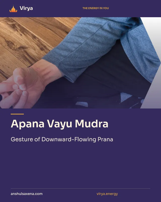 Apana Vayu Mudra. Gesture of Downward-Flowing Prana. Virya. anshulsaxena.com. virya.energy.