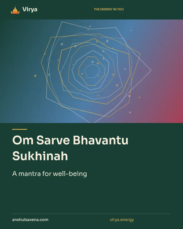 Om Sarve Bhavantu Sukhinah. A mantra for well-being. Virya. anshulsaxena.com. virya.energy.